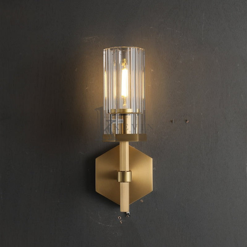 Kina Modern Hexagonal Short Torch Wall Sconce 14"H, 19"H wall sconce Kevin Studio Inc 14"H Lacquered Brass 