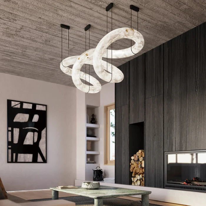 Oslo Designer Inspired Double Loop Symmetrical Alabaster Pendant Light