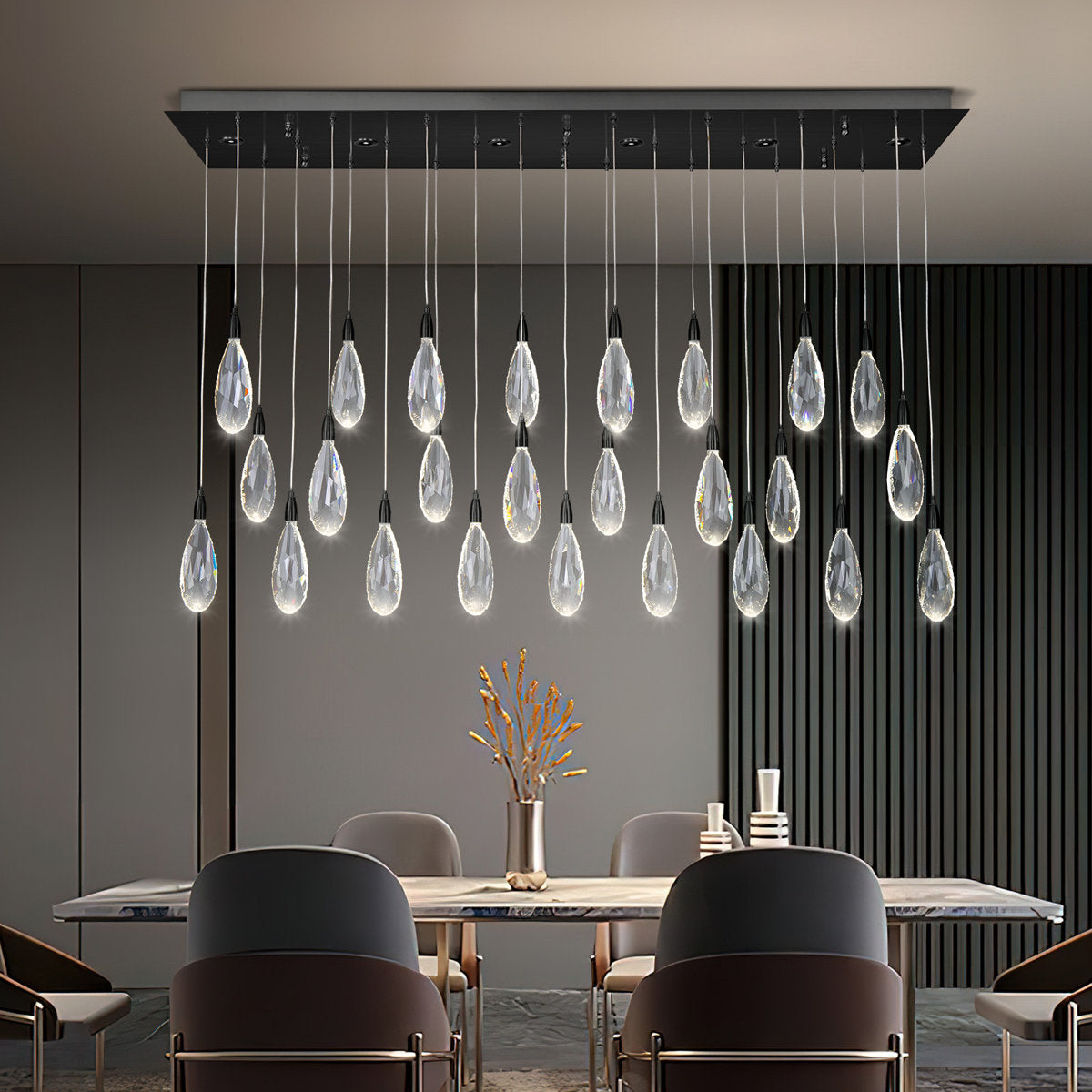 Naleya 31-Light Height Adjustable Rectangle Raindrop Chandelier for Dining Room