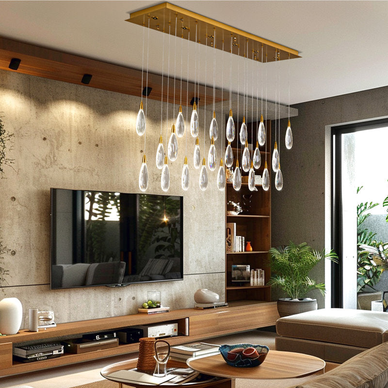 Naleya 31-Light Height Adjustable Rectangle Raindrop Chandelier for Dining Room