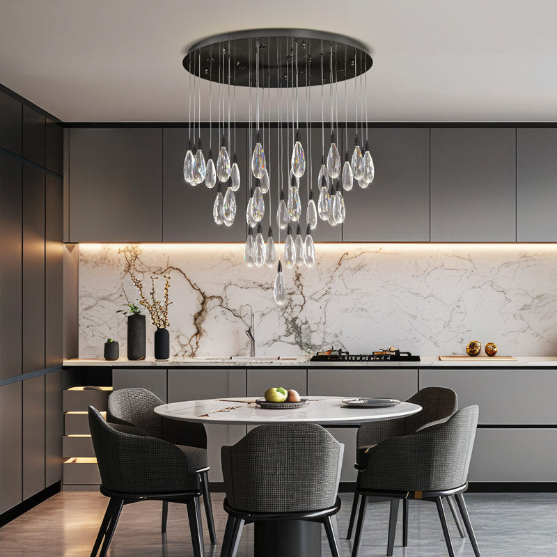 Naleya 43-Light Height Adjustable Round Raindrop Chandelier for Dining Room