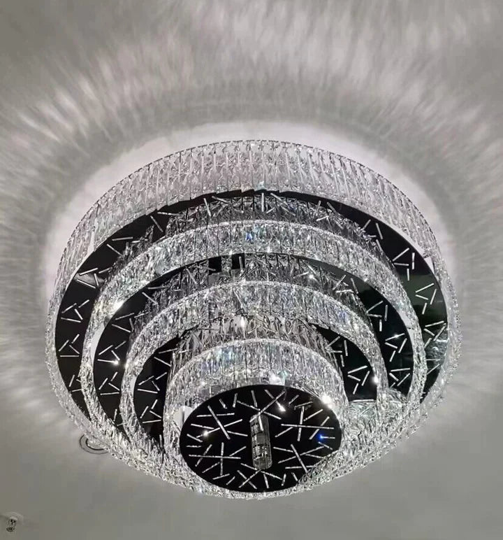 Oversized Modern Creative Flush Mount Round Multi-layers Crystal Pendant Chandelier for Living/Dining Room/Hallway Chandeliers Kevinstudiolives 4Layers: D59.1"*H15.7" Warm Light 