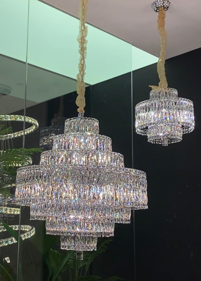 Delicate Light Luxury Multi-layers Silver Round Crystal Chandelier For Living/Dining Room/Bedroom/Cloakroom Chandeliers, Dining Room Kevinstudiolives   
