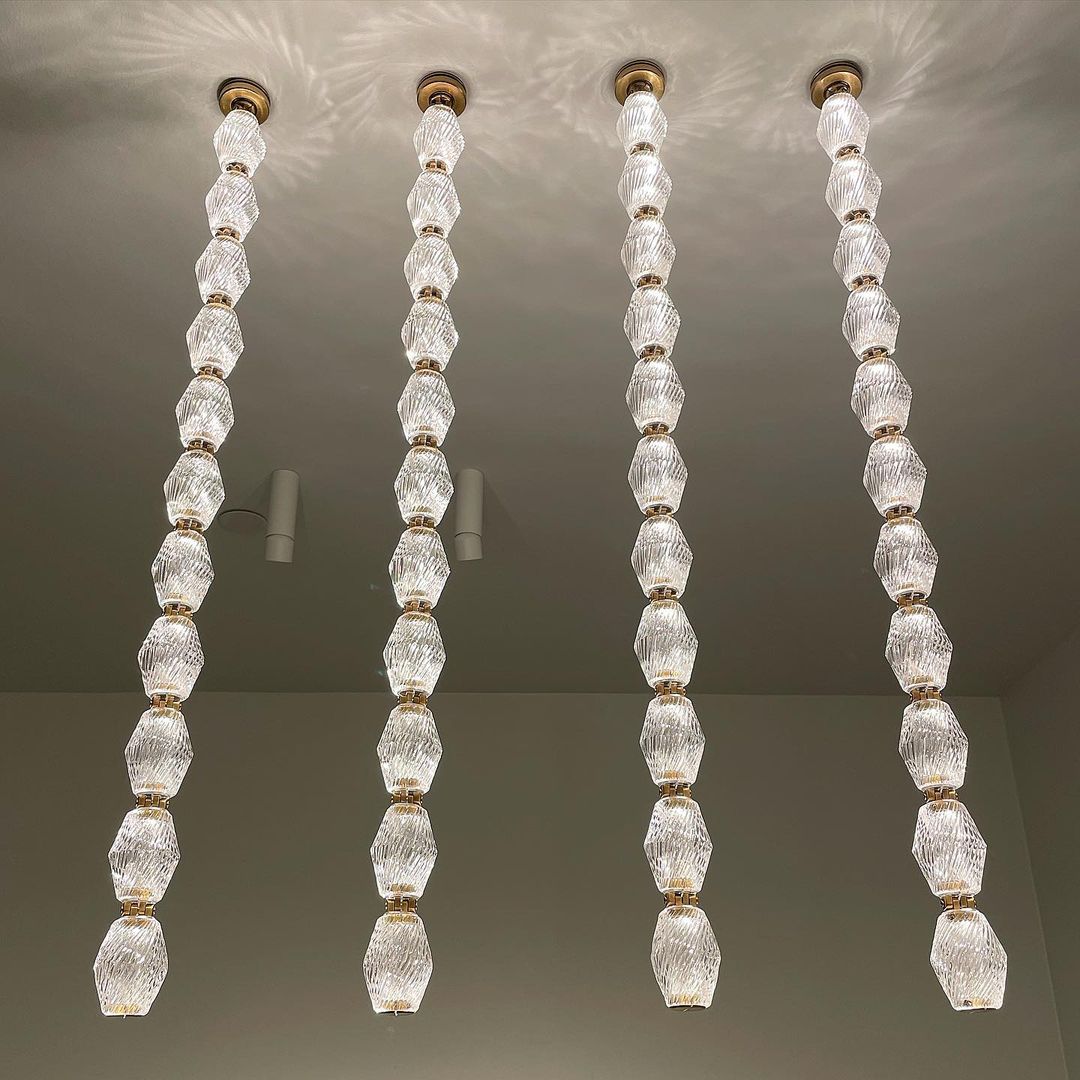 Luxury Crystal Beaded Long Chandelier for High Ceiling Chandeliers Kevinstudiolives 24 Lights/vertical/L2"*W2"*H26.2" Brass 