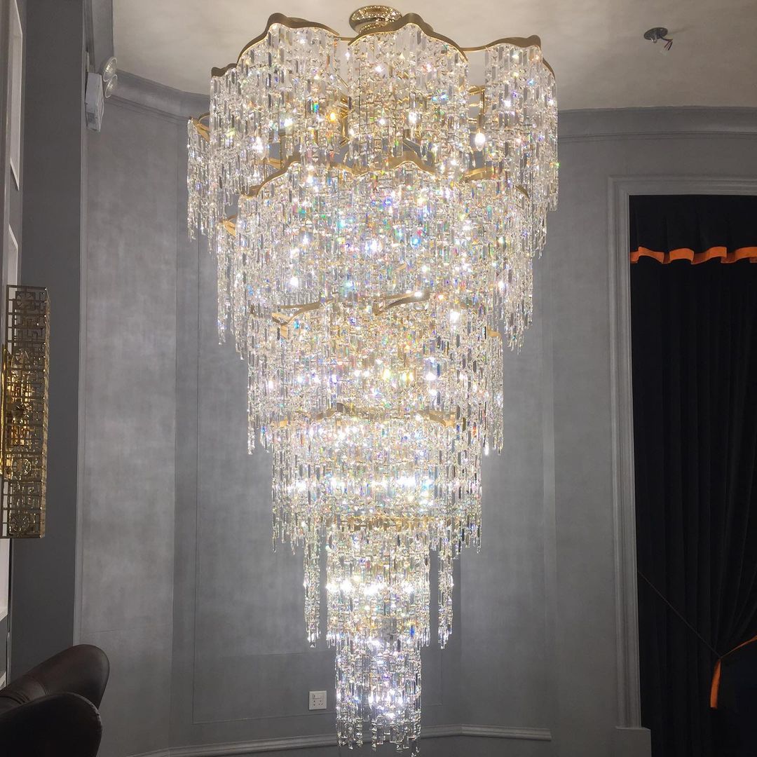 Oversized European Multi-layers Golden Luxury Crystal Chandelier Villa,Duplex-building Foyer Light Fixture Chandeliers Kevinstudiolives   