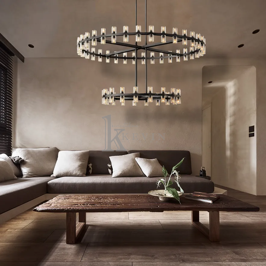 Aminda Modern Round 2-tier Large Crystal Chandelier For Living Room chandelier Kevin Studio Inc   