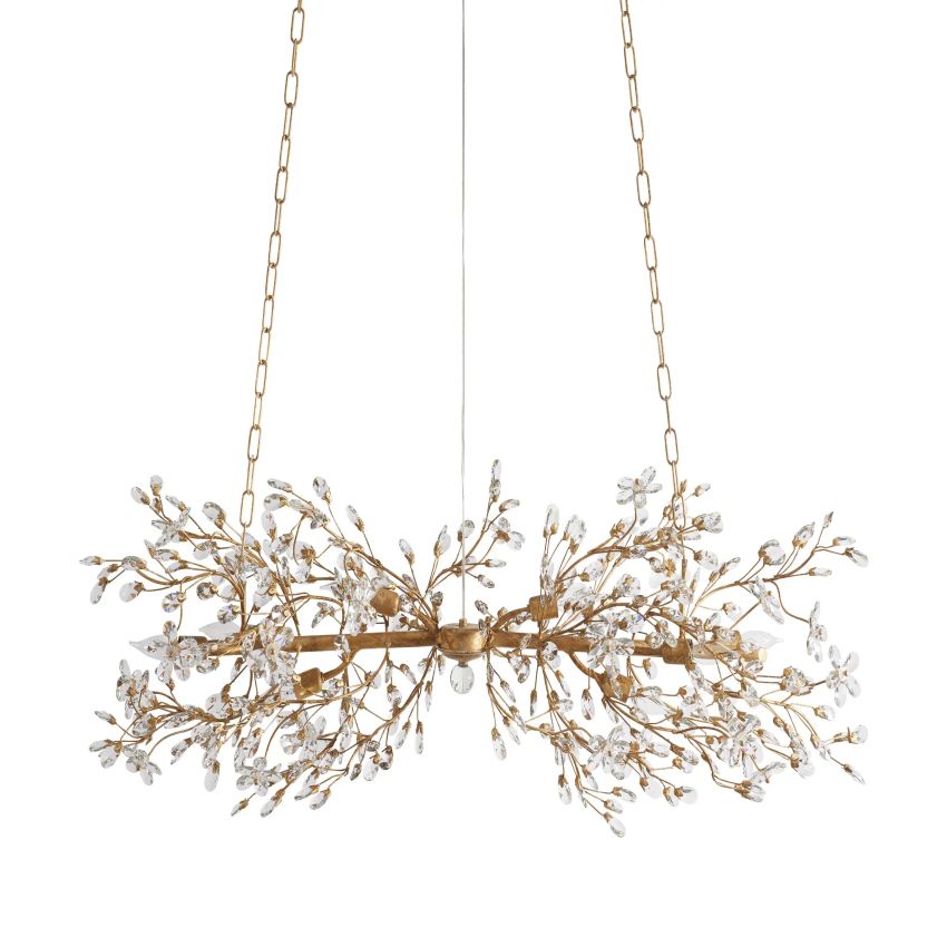 Fiore Linear Chandelier Chandelier Kevin Studio Antique Brass 43″ W 