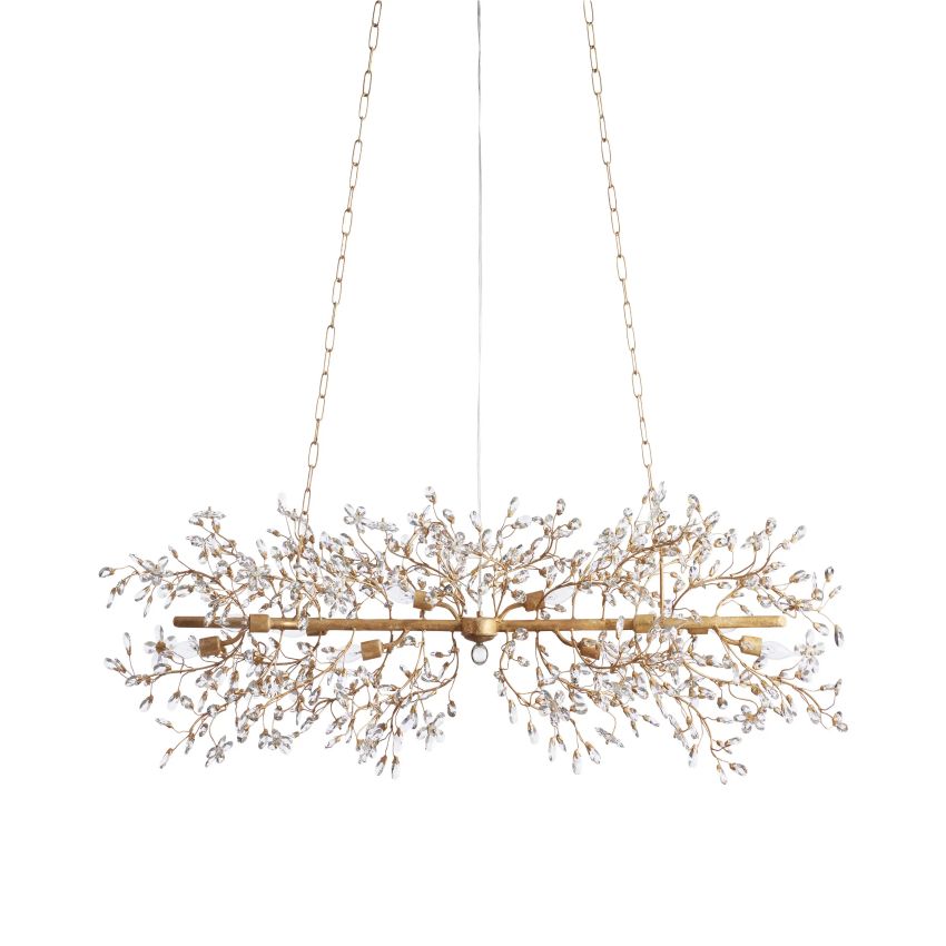 Fiore Linear Chandelier Chandelier Kevin Studio Antique Brass 68″ W 