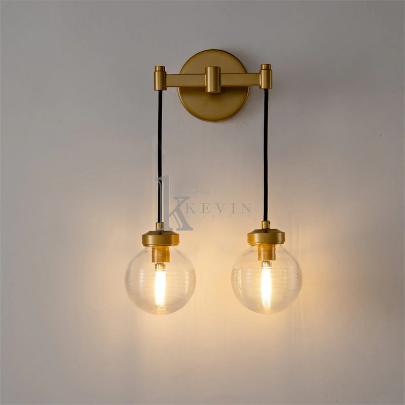 Kalita Modern Two Head Crystal Wall Sconces For Bedroom wall sconce Kevin Studio Inc Vintage Brass  