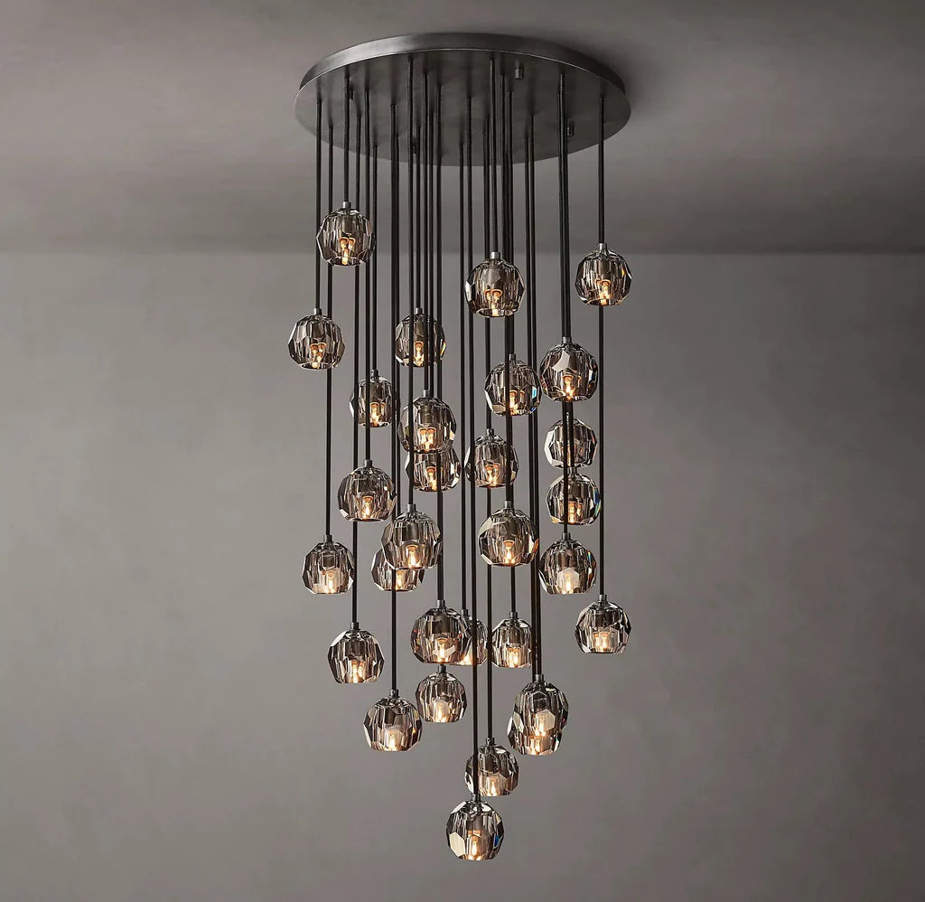 Kristal modern crystal ball cluster chandelier 14", 19", 24", 30", 40". Crystal ball colors available (Clear/Smoky).