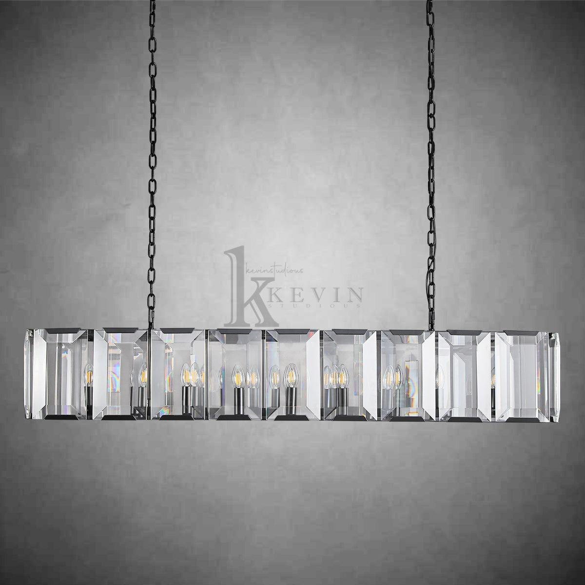 Harley Modern Faceted Crystal Glass Rectangular Chandelier 42", 54”, 62“, 74”