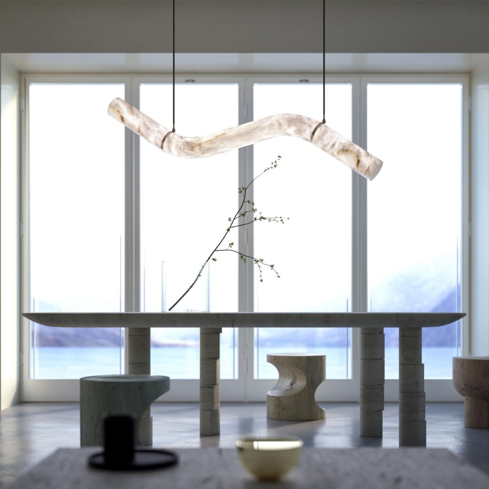 Alabaster Curved Chandelier  Herman Lighting   