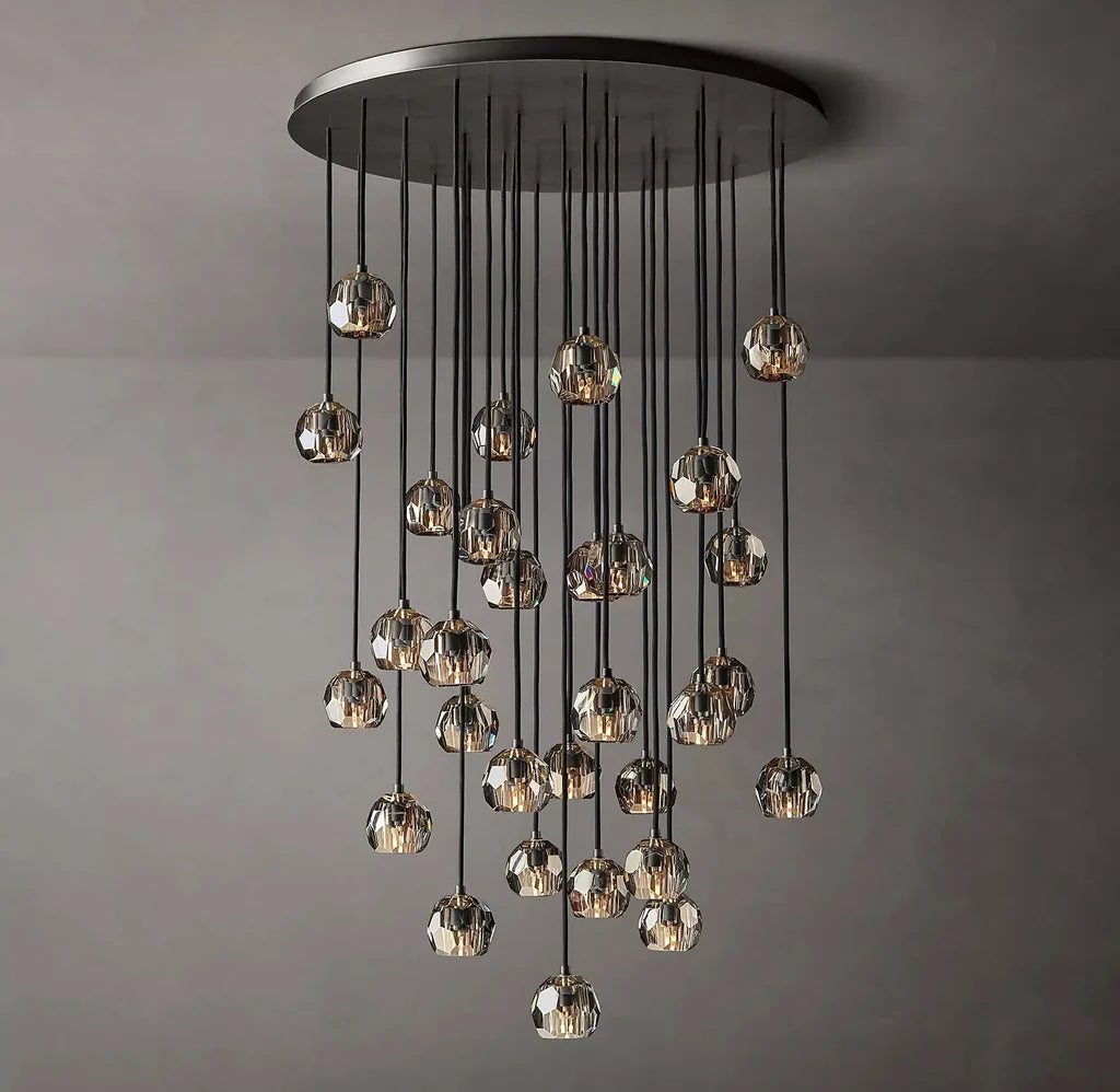 Kristal modern crystal ball cluster chandelier 14", 19", 24", 30", 40". Crystal ball colors available (Clear/Smoky).