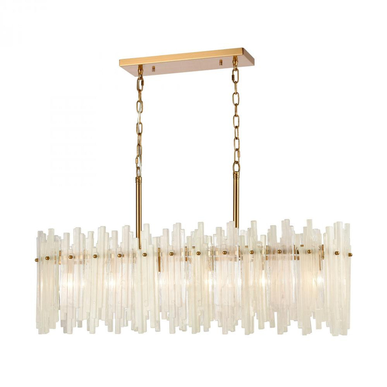 Brinicle Linear Chandelier, 6-Light, Aged Brass, White Glass, 48"W Chandelier Kevin Studio Inc   