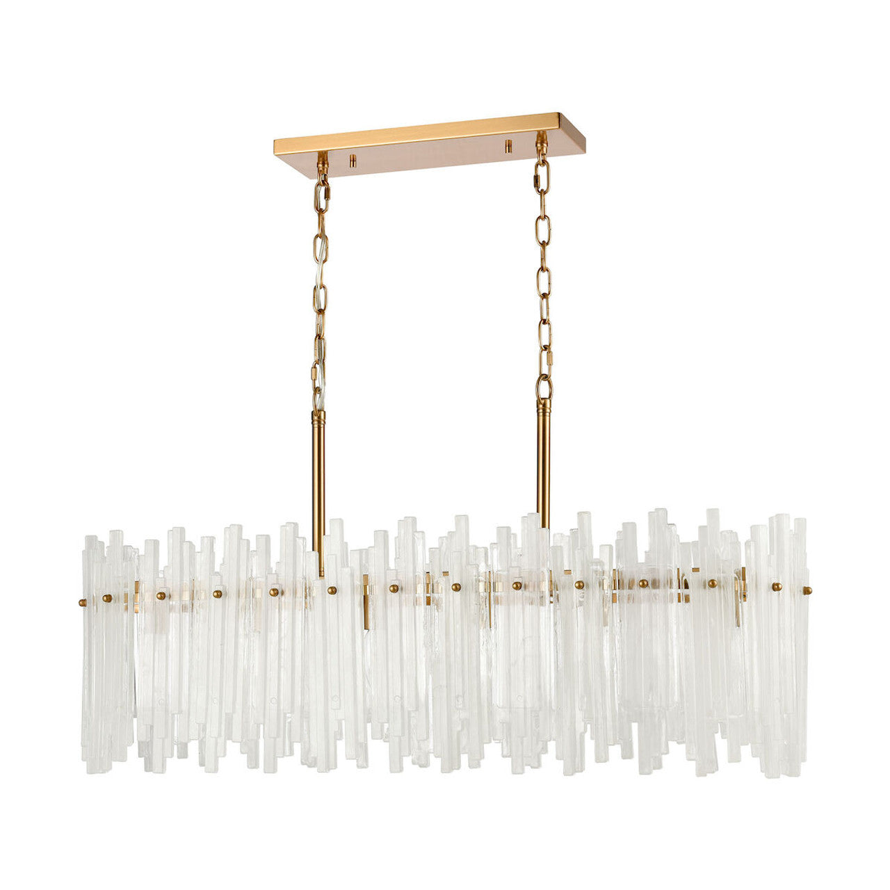 Brinicle Linear Chandelier, 6-Light, Aged Brass, White Glass, 48"W Chandelier Kevin Studio Inc   