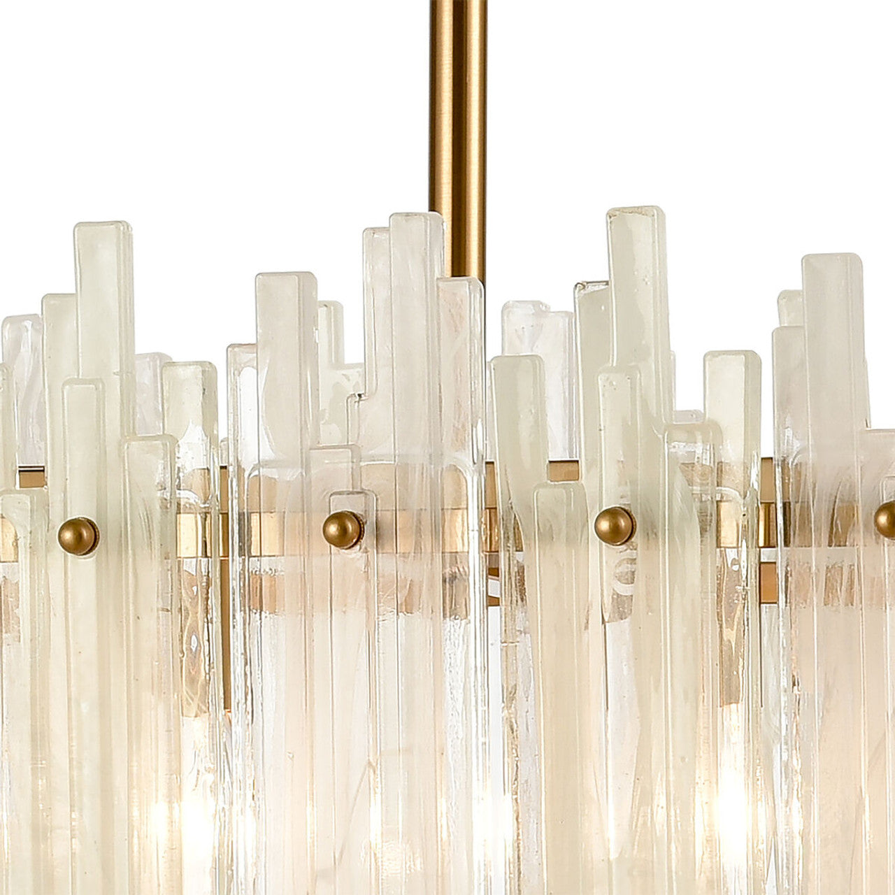 Brinicle Linear Chandelier, 6-Light, Aged Brass, White Glass, 48"W Chandelier Kevin Studio Inc   