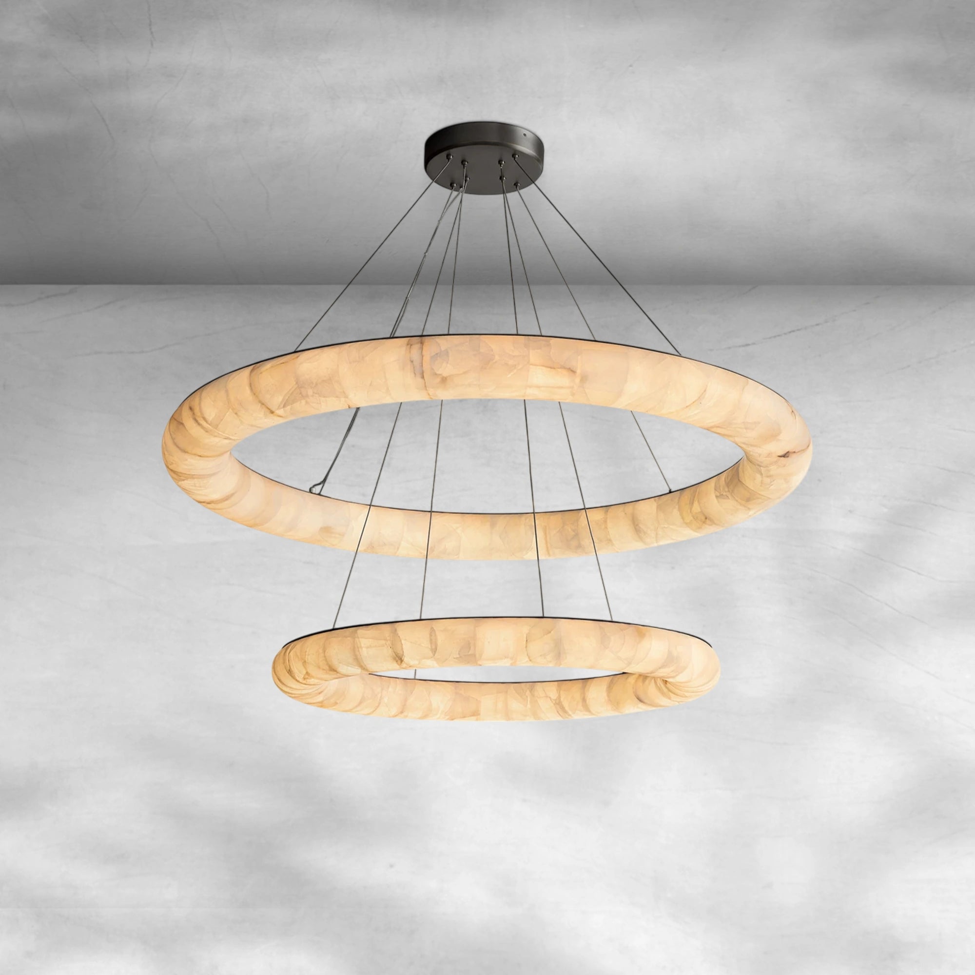 Rivaga Lisse Alabaster Two-Tiered Round Chandelier 61"
