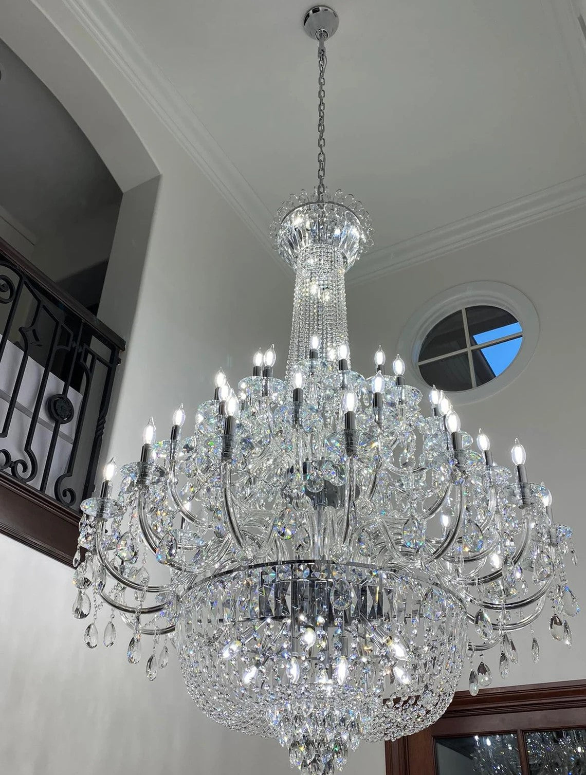 Extra Large European-style Multi-layers Candle Luxury Crystal Chandelier Gold Art Foyer/Staircase Decorative Light Fixture Chandeliers Kevinstudiolives 4 Layers /D47.2"*H63"/48 Lights Chrome Warm Light