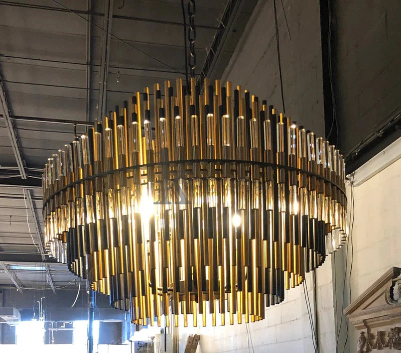 Odin Modern Round Brass Tubes Chandelier 24", 32", 42" chandelier Kevin Studio Inc   