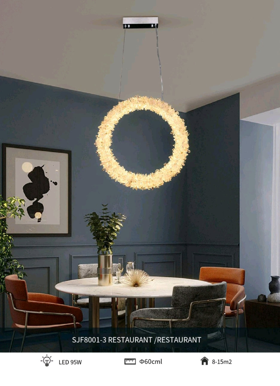 Rock Crystal Modern Geode Quartz Crystal Chandelier Vertical Hanging Ring Pendant Light Chandelier Kevin Studio Inc Diam 16''  