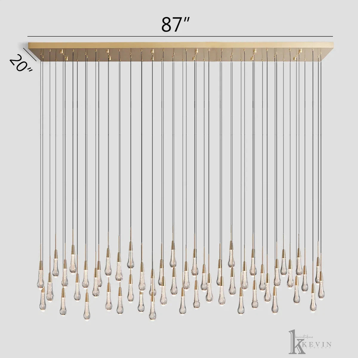 Soltaire Luminara Teardrop Modern Glass Linear Chandelier Chandelier Kevin Studio Inc Brass 87" 