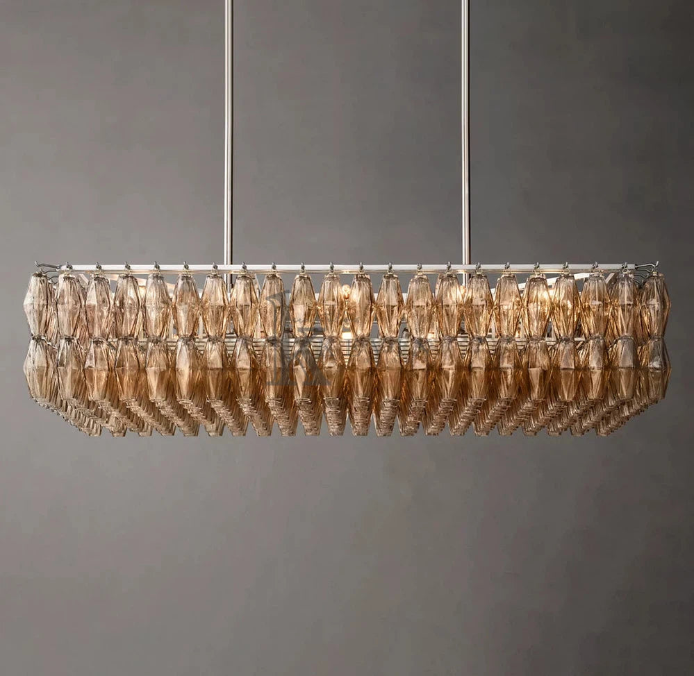 Caelin Modern Rectangular Glass Chandelier 54'' 74'' chandelier Kevin Studio Inc Satin Nickel Smoke 54''