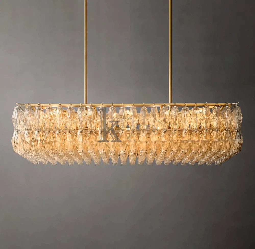 Caelin Modern Rectangular Glass Chandelier 54'' 74'' chandelier Kevin Studio Inc Lacquered Burnished Brass Clear 54''