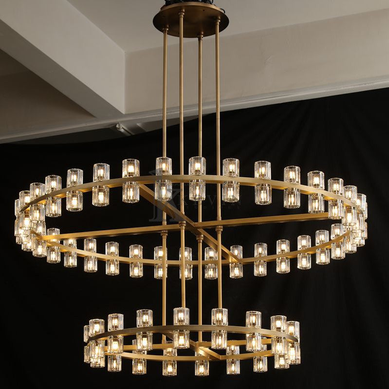 Aminda Modern Round 2-tier Large Crystal Chandelier For Living Room chandelier Kevin Studio Inc Lacquered Burnished Brass  