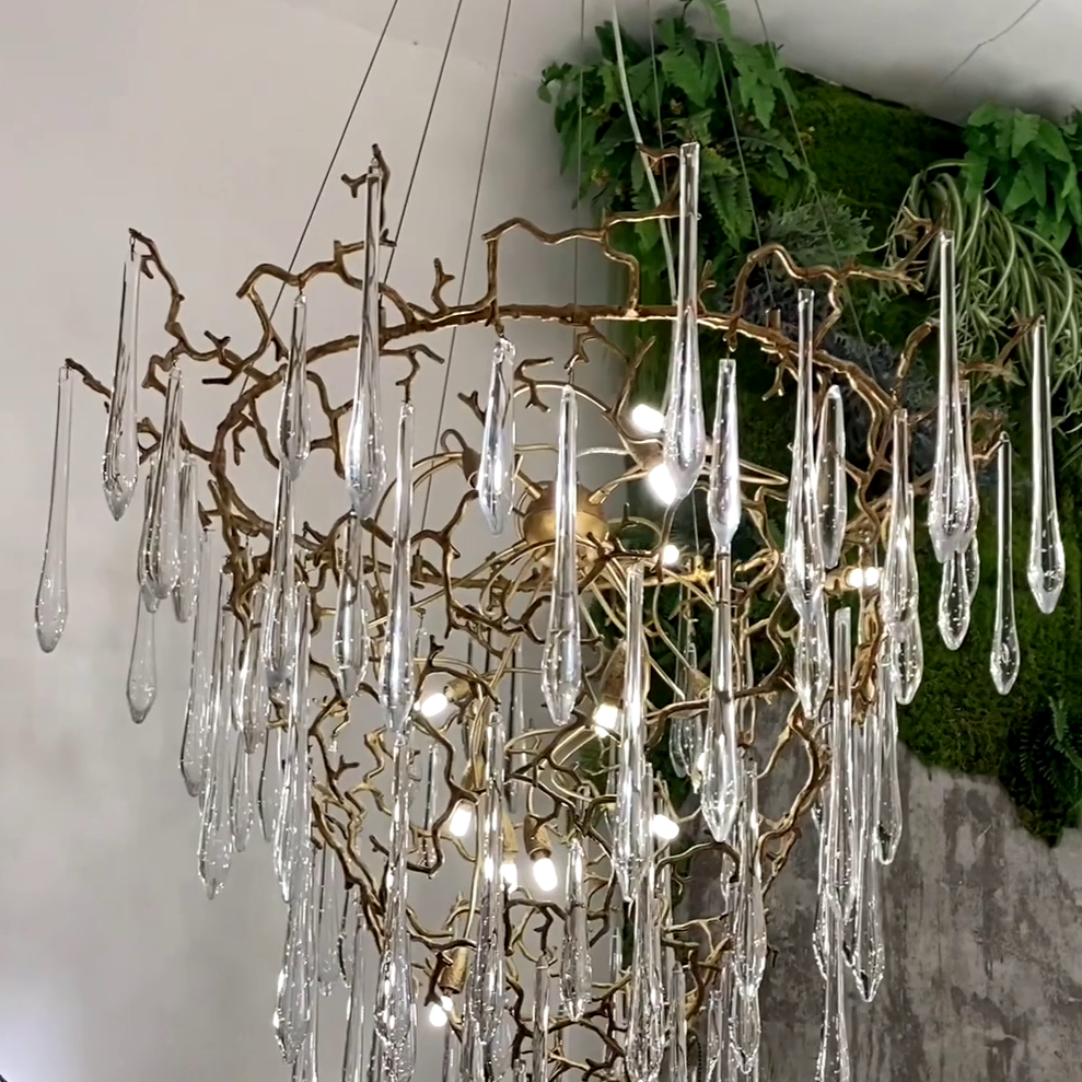 Modern French Branch Copper Crystal Chandelier Raindrop Art Living Room/Foyer/Dining Room Light Fixture Chandeliers Kevinstudiolives   