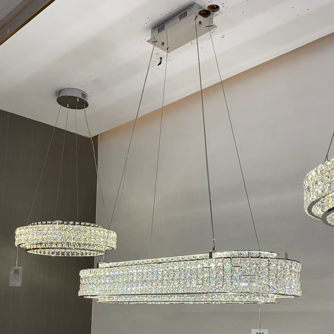 Light Luxury Two-Layered Round/Oval Crystal Chandelier for Living/Dining Room/Kitchen Island Chandeliers Kevinstudiolives   