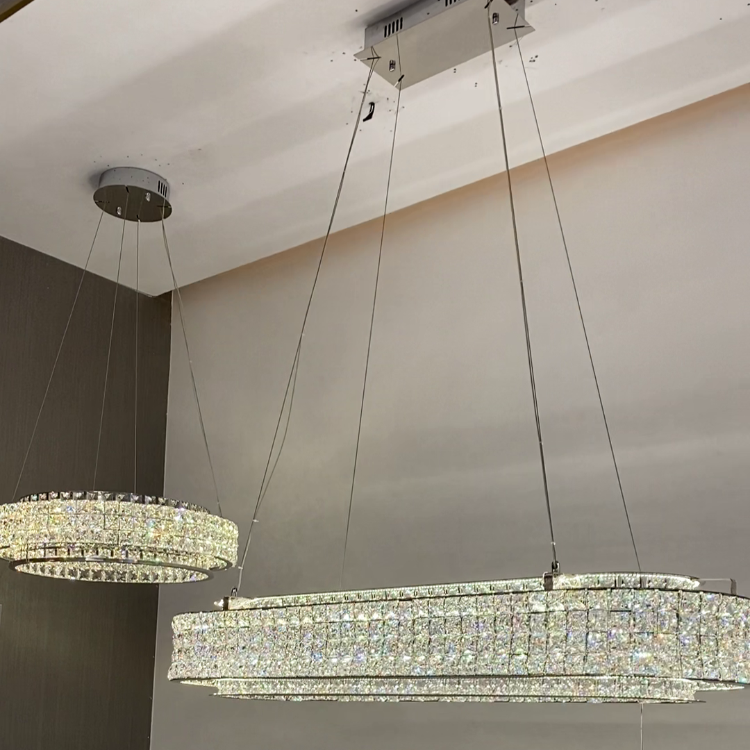 Light Luxury Two-Layered Round/Oval Crystal Chandelier for Living/Dining Room/Kitchen Island Chandeliers Kevinstudiolives   