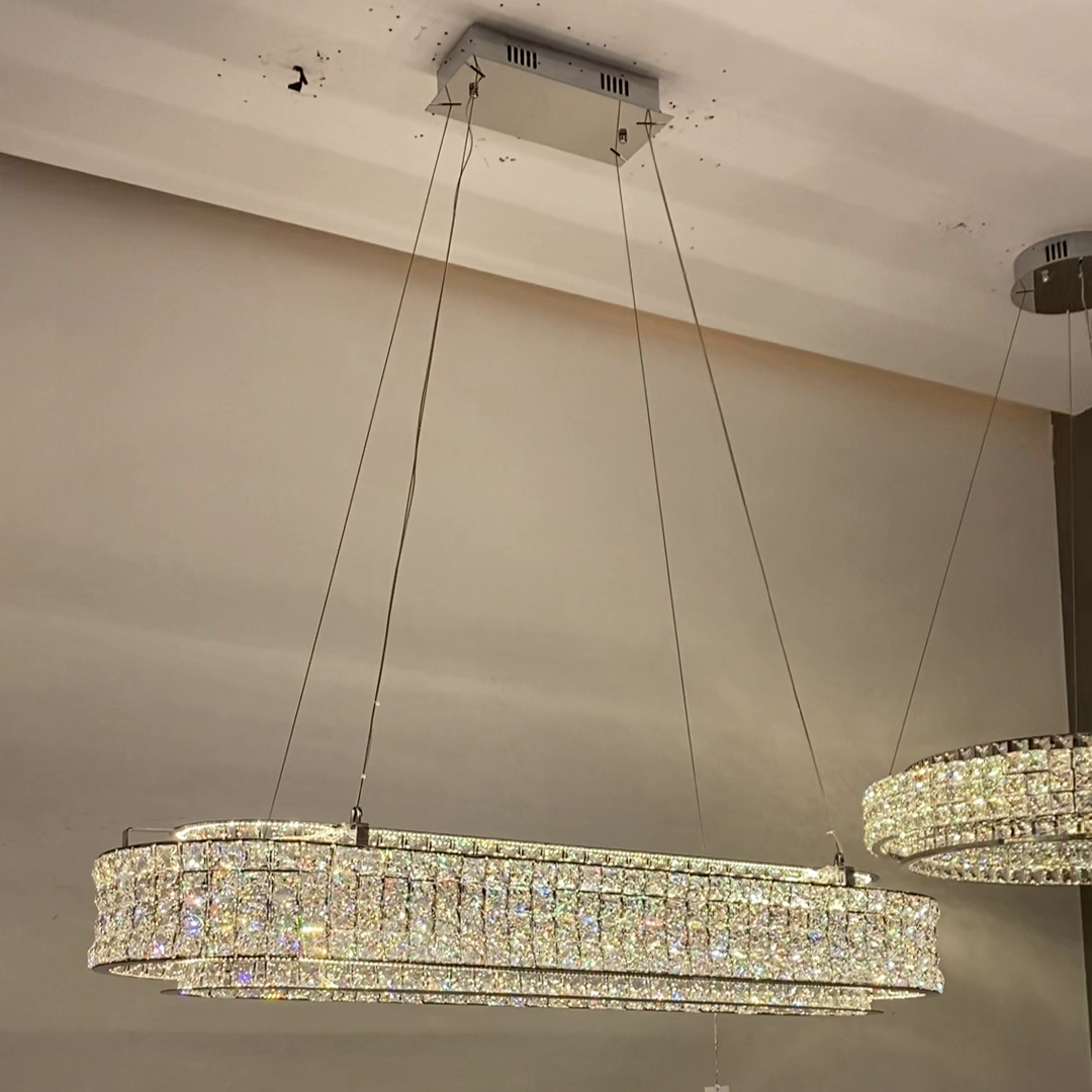 Light Luxury Two-Layered Round/Oval Crystal Chandelier for Living/Dining Room/Kitchen Island Chandeliers Kevinstudiolives   
