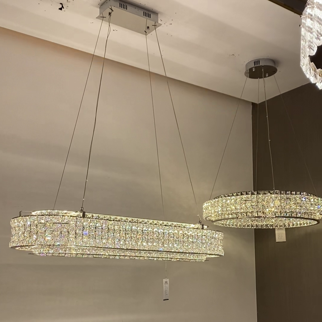 Light Luxury Two-Layered Round/Oval Crystal Chandelier for Living/Dining Room/Kitchen Island Chandeliers Kevinstudiolives   