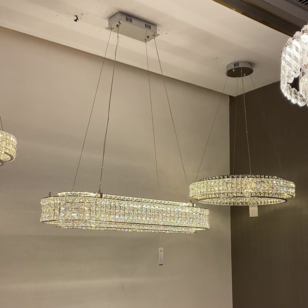 Light Luxury Two-Layered Round/Oval Crystal Chandelier for Living/Dining Room/Kitchen Island Chandeliers Kevinstudiolives   
