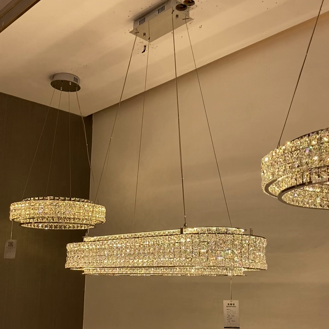 Light Luxury Two-Layered Round/Oval Crystal Chandelier for Living/Dining Room/Kitchen Island Chandeliers Kevinstudiolives   