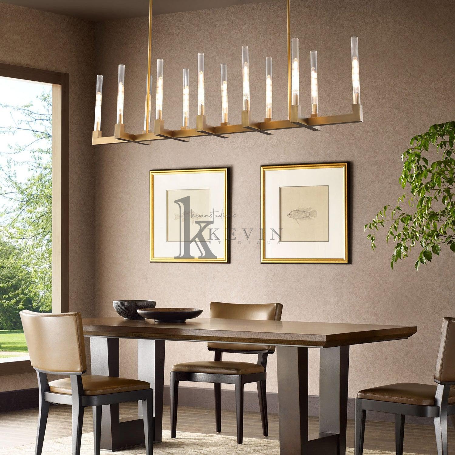 Zreddie Candlestick Modern Linear Chandelier, Island Chandelier 55'' 67'' L chandelier Kevin Studio Inc   