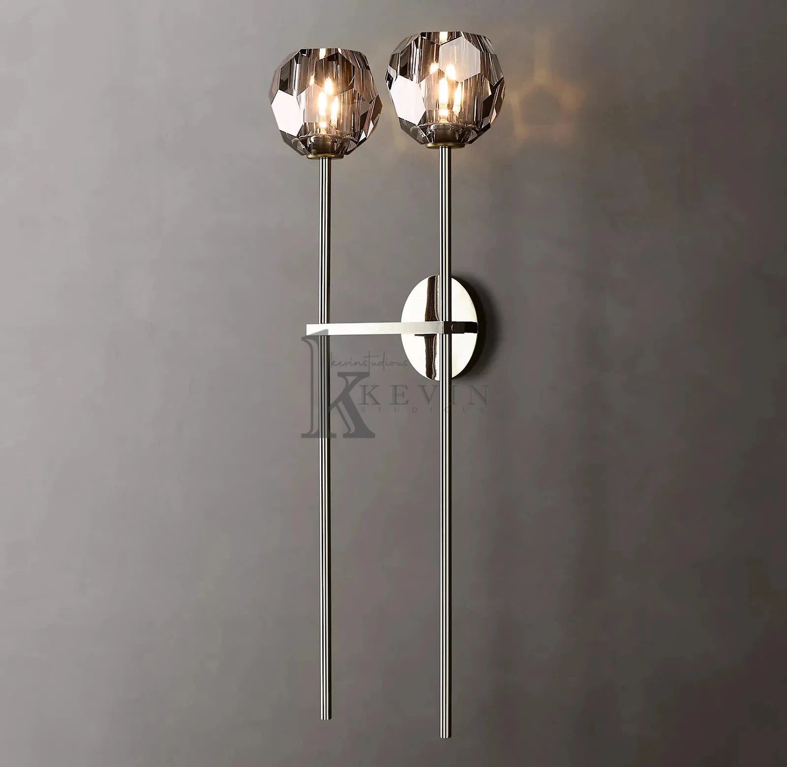 Floris Modern 2 Lights Crystal Ball Long Wall Sconce wall sconce Kevin Studio Inc Polished Nickel Smoky 