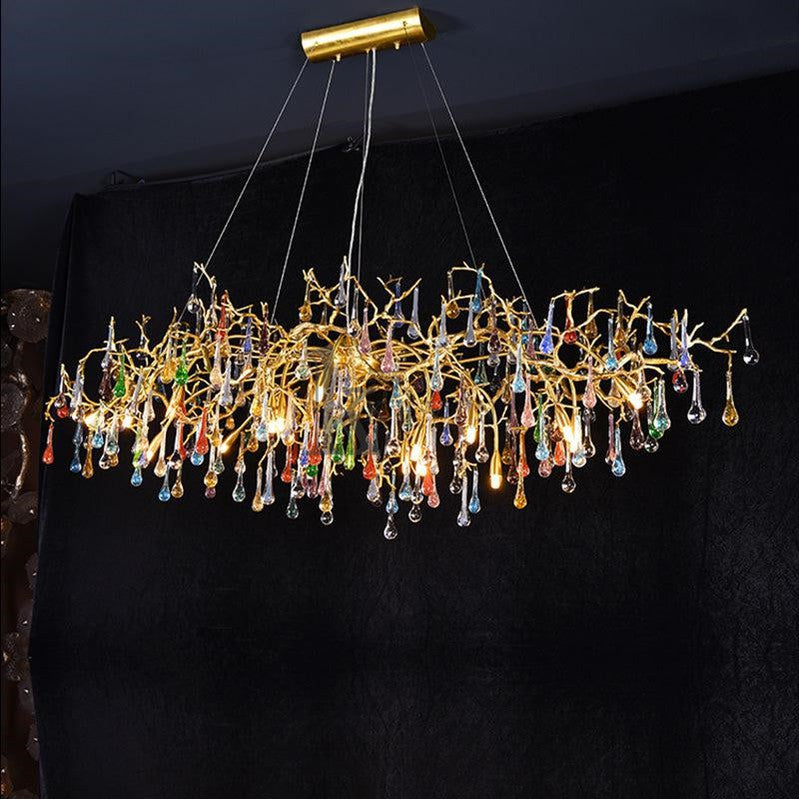 Jolee Modern Linear Colorful Crystal Branch Chandelier Branch Chandelier Kevin Studio Inc 49.2" L X 23.6" W X 25.6" H  