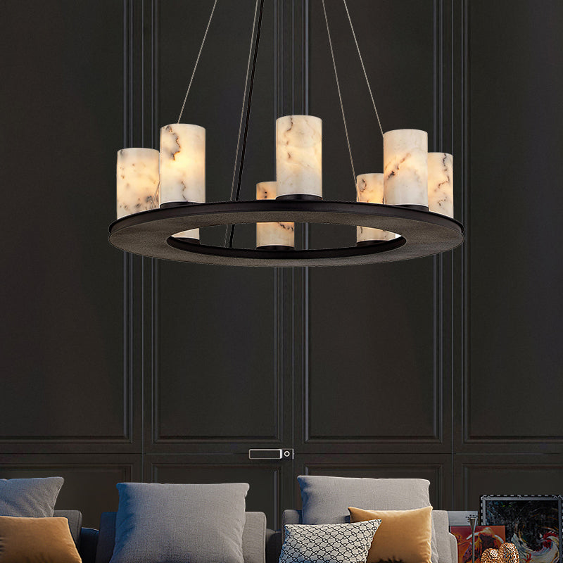 Scarlett Modern Round Industrial Candelabra Round Black Alabaster Chandelier Chandelier Kevin Studio Inc   