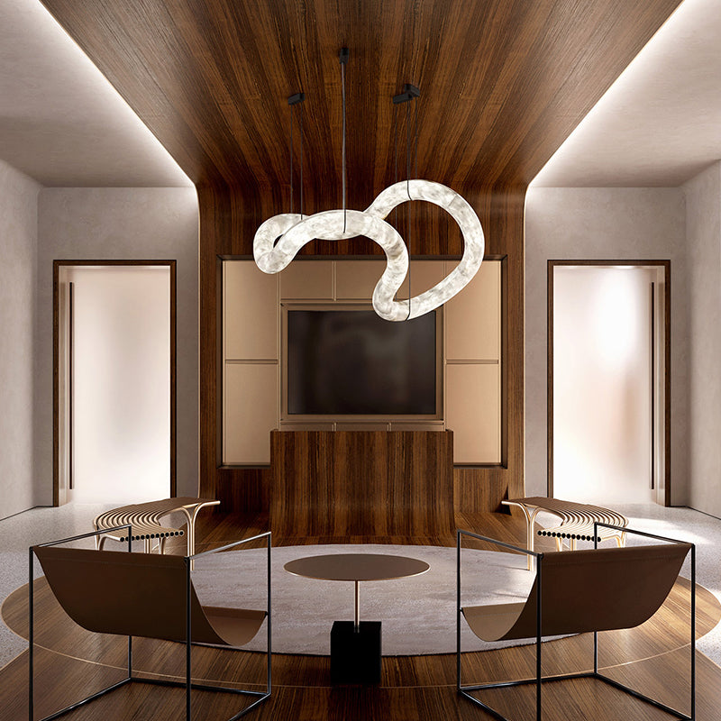 Oslo Infinity Symmetrical Entryway Alabaster Pendant Light, Entrance Pendant Light Chandelier Kevin Studio Inc   