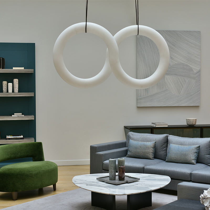 Oslo Infinity Symmetrical Alabaster Pendant Light For Living Room, Modern Designer Chandelier Chandelier Kevin Studio Inc   