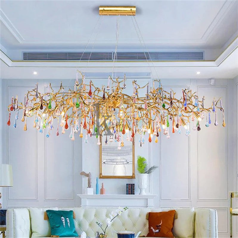 Jolee Modern Linear Colorful Crystal Branch Chandelier Branch Chandelier Kevin Studio Inc   