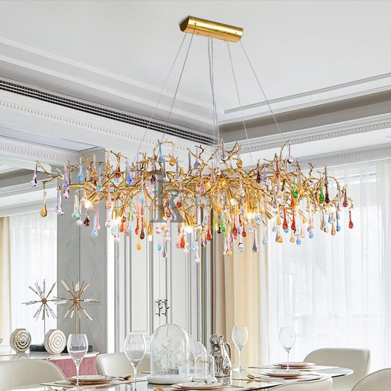 Jolee Modern Linear Colorful Crystal Branch Chandelier Branch Chandelier Kevin Studio Inc   