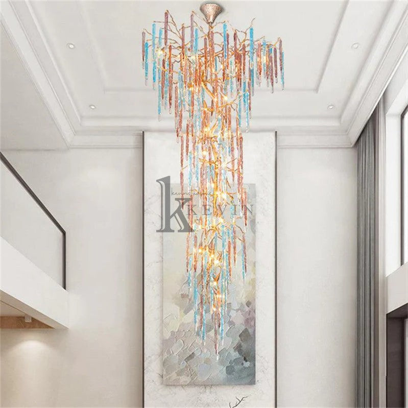 Monca Modern Large Colorful Staircase Tree Branch Chandelier Branch Chandelier Kevin Studio Inc   