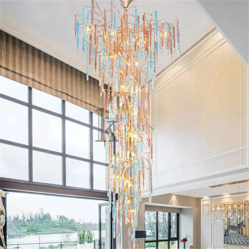 Monca Modern Large Colorful Staircase Tree Branch Chandelier Branch Chandelier Kevin Studio Inc   