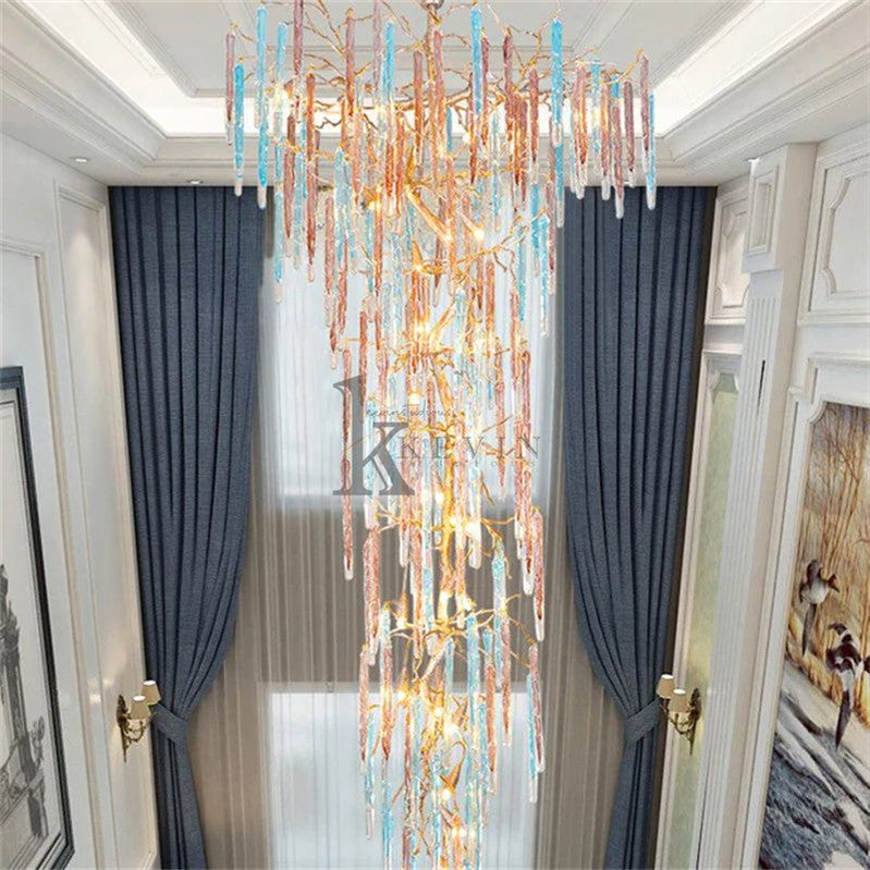 Monca Modern Large Colorful Staircase Tree Branch Chandelier Branch Chandelier Kevin Studio Inc 47.2" D X 110" H  