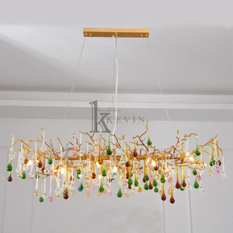 Ruta Colorful Crystal Linear Branch Chandelier For Living Room Branch Chandelier Kevin Studio Inc 31.5“ L  