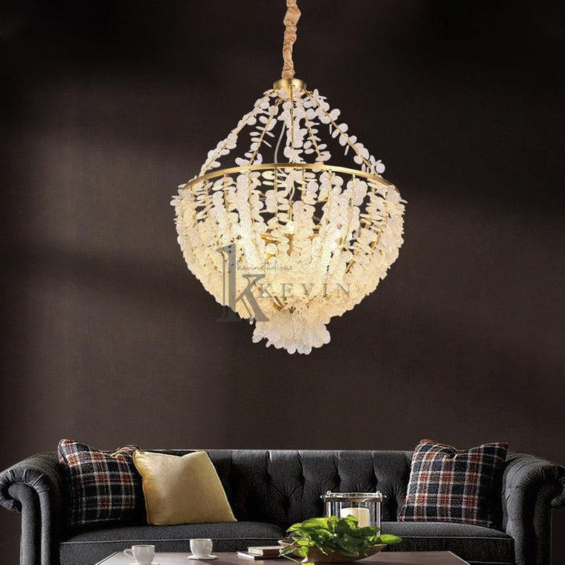 Riley Modern Round Glass Droplet Branch Chandelier, Pendant Light For Bedroom Branch Chandelier Kevin Studio Inc   