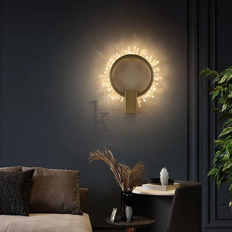 Galisa Modern Rock Crystal Wall Ring Wall Sconce Besides Bed Wall Sconce Kevin Studio Inc 9.8" D X 12.6" H  