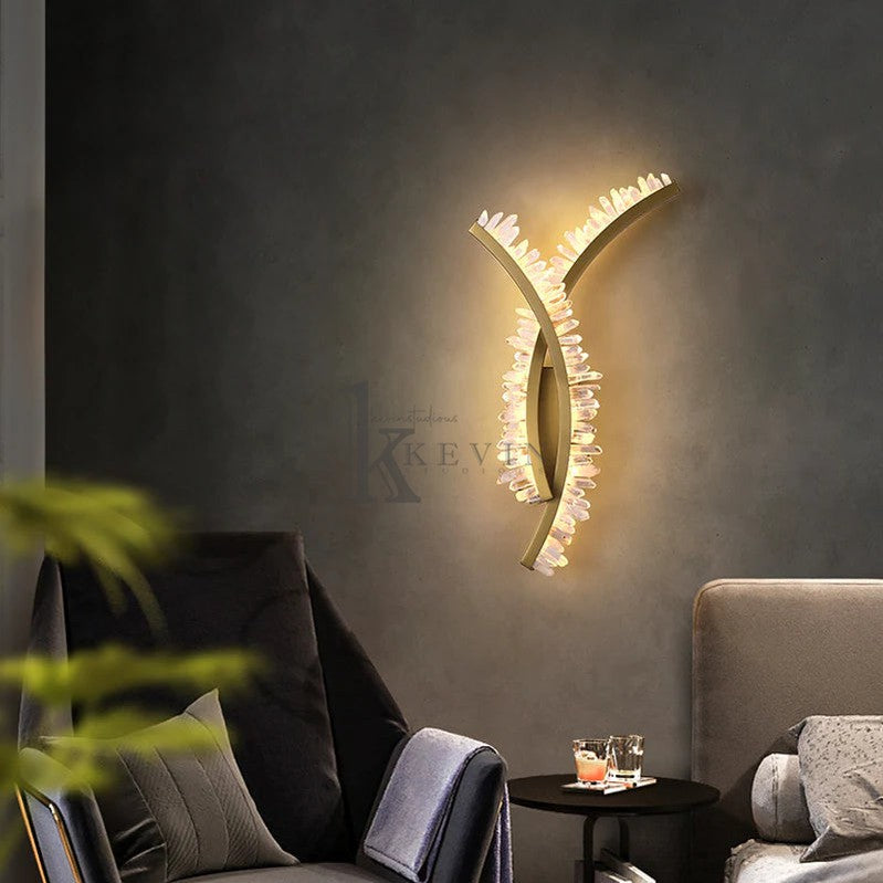 Deirdra Modern Rock Crystal Wall Sconce For Bedroom Wall Sconce Kevin Studio Inc 6.7" W X 19.3" H  